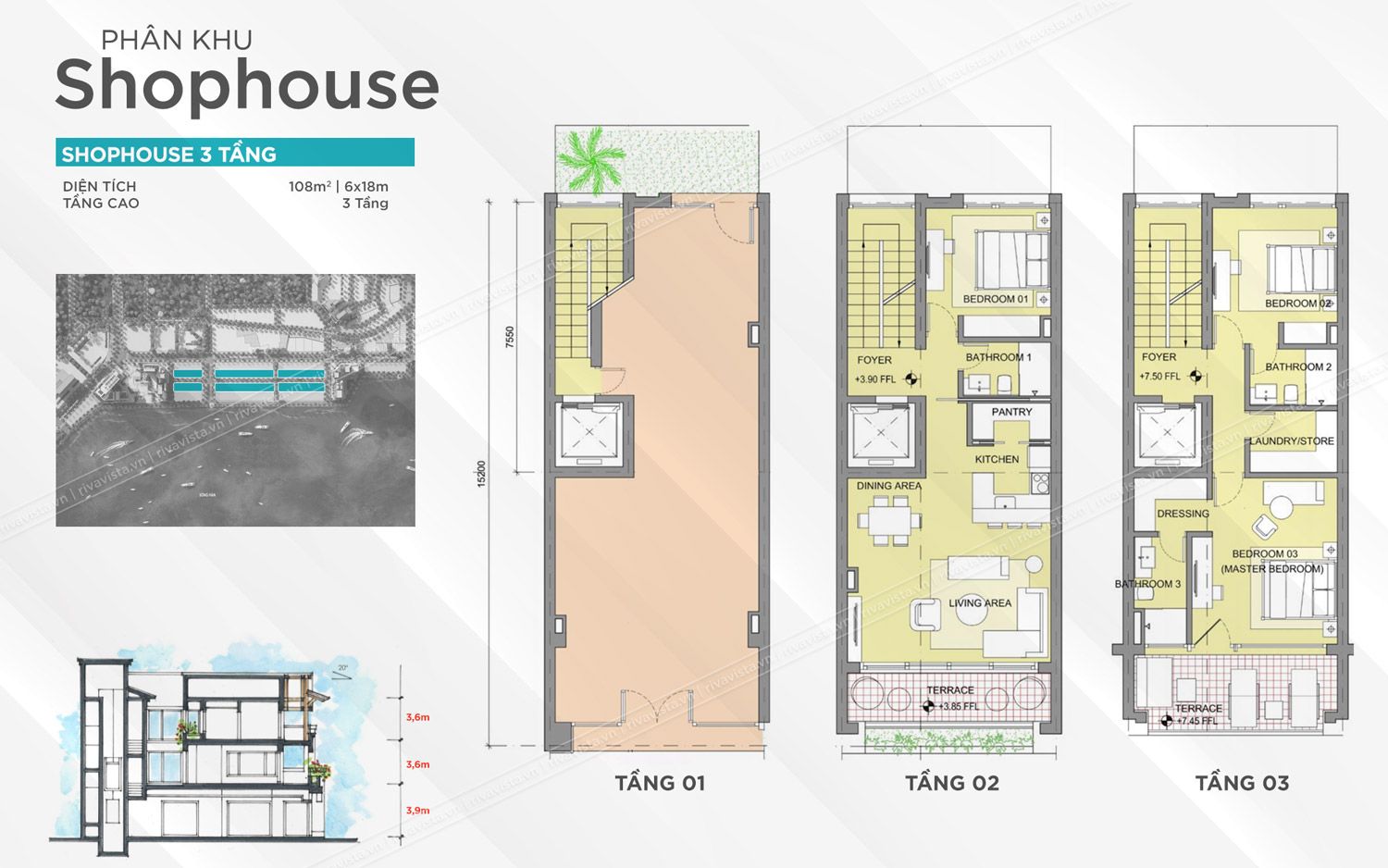 thiết kế shophouse sun symphony 3 tầng